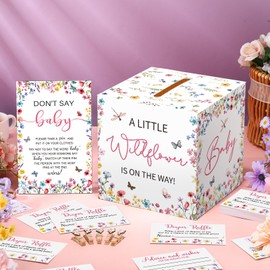 102 Pcs Wildflower Baby Shower Game Decorations Diaper Raffle Ticket Card with a Little Wildflower Is on the Way Box Don't Say Baby Sign Mini Clothespin Game Decor for Gender Reveal Favor