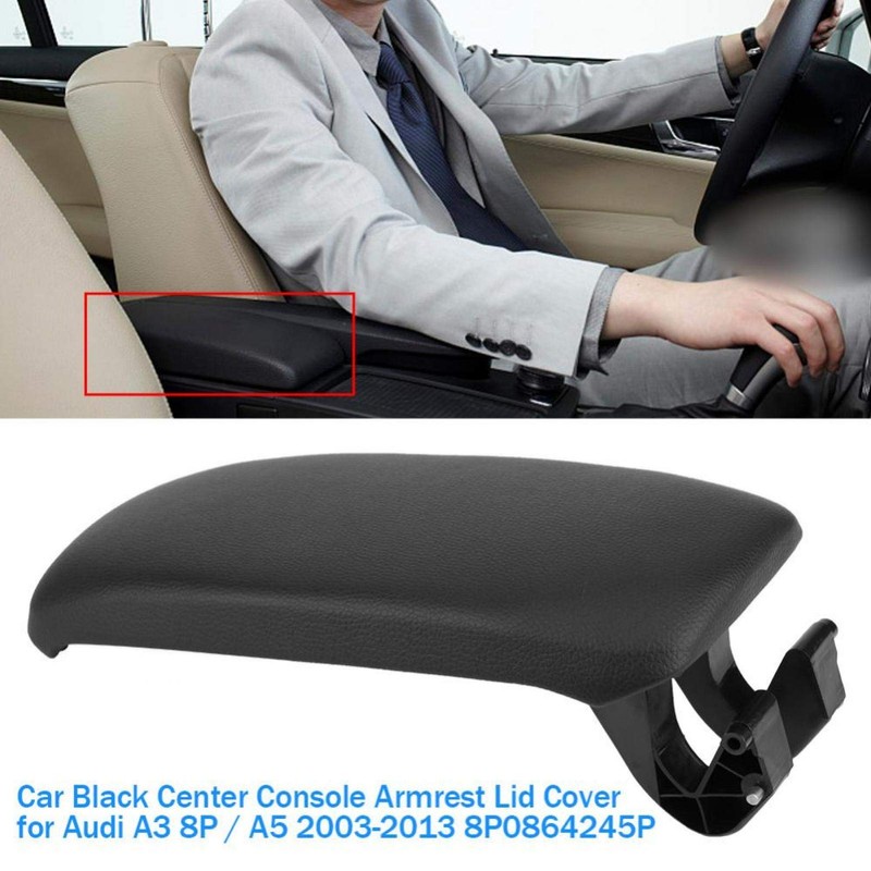 Black Leather Center Console Armrest Lid Cover Fit for A3