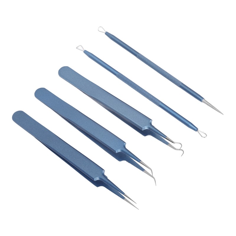 5pcs Blackhead Remover Professional Stainless Blue Acne Needle Tool Set