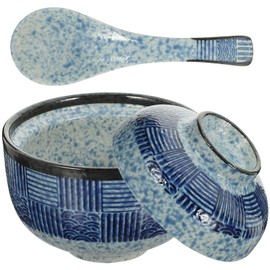 Kichvoe 1 Set Japanese Soup Bowls Miso Soup Bowls With Lid And Spoon Ceramic Rice Bowl Noodle Bowl Set For Home Kitchen