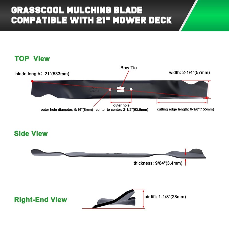 Grasscool 21 inch Mulching Blade for Troy Bilt 942-0741A TB110