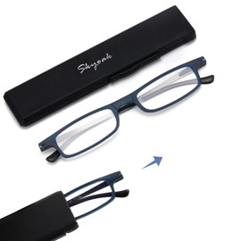 Ultra thin Lightweight Folding Reading Glasses Women Men TR90 Blue Light Blocking Anti UV/Eyestrain Foldable Compact Computer Readers Portable Unique Stretchable Slim Flat case Blue +1.5