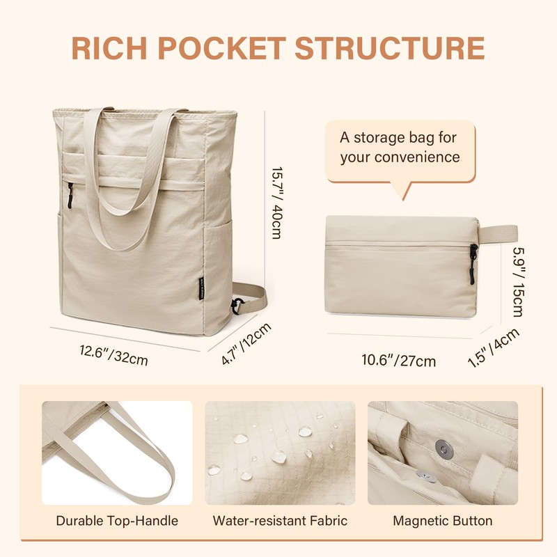 Foldaway Convertible Tote Backpack Lightweight Nylon Daypack for Women Men
