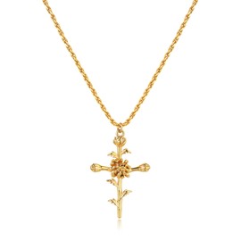 LADYGD Cross Necklace for Women 14K Gold Plated Birth Flower Necklaces Rope Cross Pendant Fashion Gold Jewelry Birthday Gifts 12 Month 19.5" Chrysanthemum