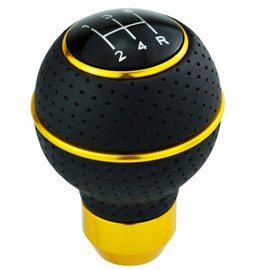 Temzzer Yellow Gear Knob 5 Speed Ball Leather Stick Shift Handle for Most Manual Automatic Vehicles