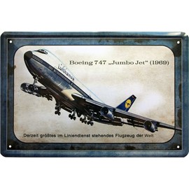 WOGEKA ART Retro Tin Sign - Boeing 747 Jumbo Jet 1969 Lufthansa Plane - Funny Saying as a Gift Idea for Birthday Christmas Decoration 20 x 30 cm Vintage Design Metal 313