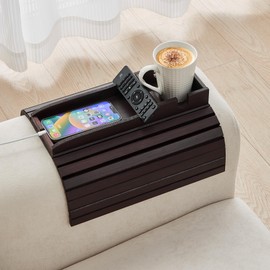 GEHE Bamboo Couch Cup Holder, Anti-Spill Sofa Arm Tray, Natural and Easy to Clean Couch Arm Cup Holder Armrest Tray Perfect for Cups, Beers, Snacks, Remote Control, Drinks