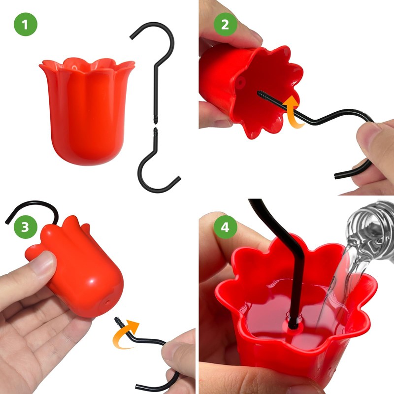 GlaRid Large Ant Moat for Hummingbird Feeders, 4 Pack Red