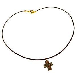 Elaine Coyne Collectible Artwear Patina Brass Peace Dove Cross Pendant on Rawhide