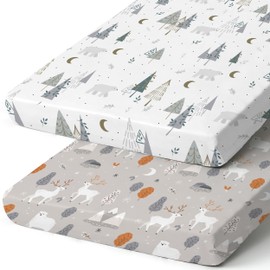 Pack n Play Sheets, BROLEX 2 Pack Mini Crib Sheets,Stretchy Portable Fitted Playard Sheet Set, Convertible Playard Mattress Cover,Ultra Soft Breathable Material,Snowy Forest