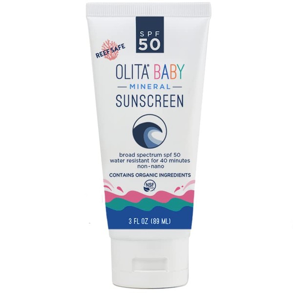 Olita Mineral Sunscreen SPF 50 Lotion for Kids - Unscented - 3 oz - Broad Spectrum, Chemical Free, All-Natural, Reef Safe, Organic, Zinc Sunblock, Water-Resistant