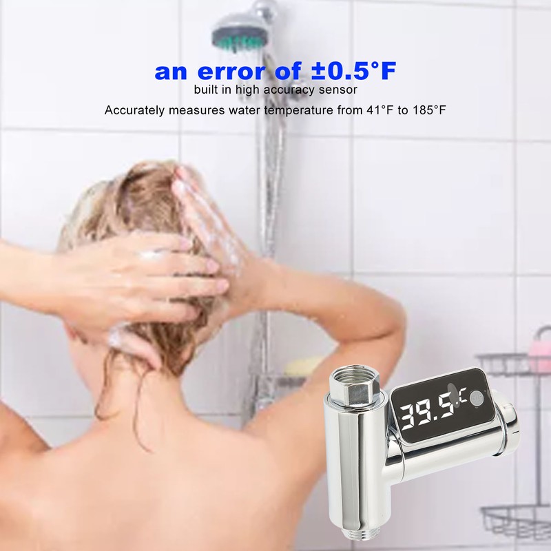 LED Display Water Shower Thermometer Rotatable Screen Waterproof Easy to