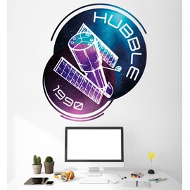 Vinyl Home Art 20" x 22" Hubble Space Telescope Multicolored Art Vinyl Wall Decoration Sticker Hubble 1990 Lettering Art Design Kids Bedroom Adhesive Wall Decal