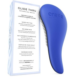 Crave Naturals Glide Thru Detangling Brush for Adults & Kids Hair. Detangler Hairbrush for Natural, Curly, Straight, Wet or Dry Hair. Hair Brushes for Women. Styling Brush (Blue)