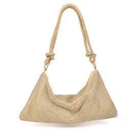 Valleycomfy Chic Rhinestone Purses for Women Sparkly Evening Handbag Bling Hobo Bag Shiny Silver Clutch Purse for Party Club Wedding Yellow