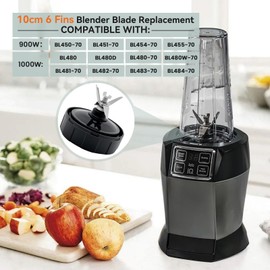 6 Fins Blender Blades Replacement for Nutri Ninja iQ 900 Watts/ 1000W, Ninja Blender Blade Replacement Parts Compatible with BL480 BL451-70 BL454-70 BL480-70 BL481-70... (4 Inch 18 24 32 oz ONLY)