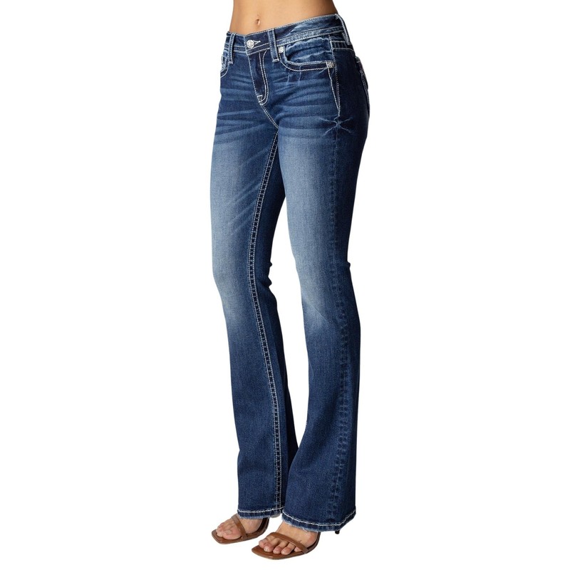 Miss Me Women's Mid-Rise Bohemian Pattern Embellished Bootcut Jeans with