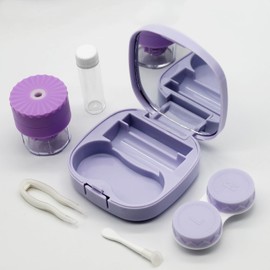 Vastsoon Contact Lens Case with Cleaner Washer, Travel Size Cute Colored Contact Lenses Applicator Removal Tool Kit with Mirror Solution Bottle for Daily Outdoor (Purple)