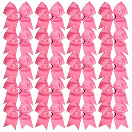 Cheerleader Bows 8 Inch 20 pcs Ponytail Holder Cheerleading Bows Hair Tie (Hot Pink)