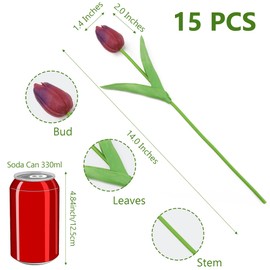 SITUMEIZI 15pcs Tulips Fake Burgundy Artificial Flowers Real Touch 14" Silk Flower for Home Decor Easter Spring Wedding Bouquet Decorations Mother's Gift Day Floral Arrangements