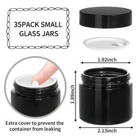 KEYWING 2oz Small Glass Jars, 35 Pack Black Glass Lotion Containers with Black Lids, Round Sample Jars with Inner Liners for Cream, Powders and Ointments
