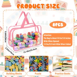 8 Packs 8 Colors Large Toy Storage Bags, Reusable Clear PVC Board Game Storage, Toy Organizers and Storage Bags with Zipper for Building Blocks, Puzzle and Handmade Accessories, Clear Toiletry Bag