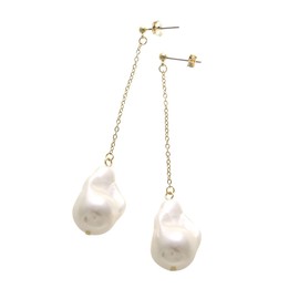 Vingtaine P5005 Baroque Pearl Style Long Chain Earrings, Titanium Post, Large, Freshwater Pearl-like, Acrylic