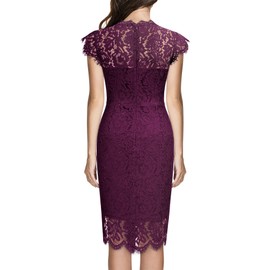 Miusol Women's Retro Floral Lace Slim Evening Cocktail Mini Dress (X-Large, Magenta)