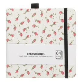 PATIKIL 5.1x5.1" Watercolor Sketchbook, 64 Sheet 165GSM/112lb Watercolor Paper Sketchbooks Acid Free Watercolor Journal Hardcover Artists Paper Pads with Pen Holder, Red Flower