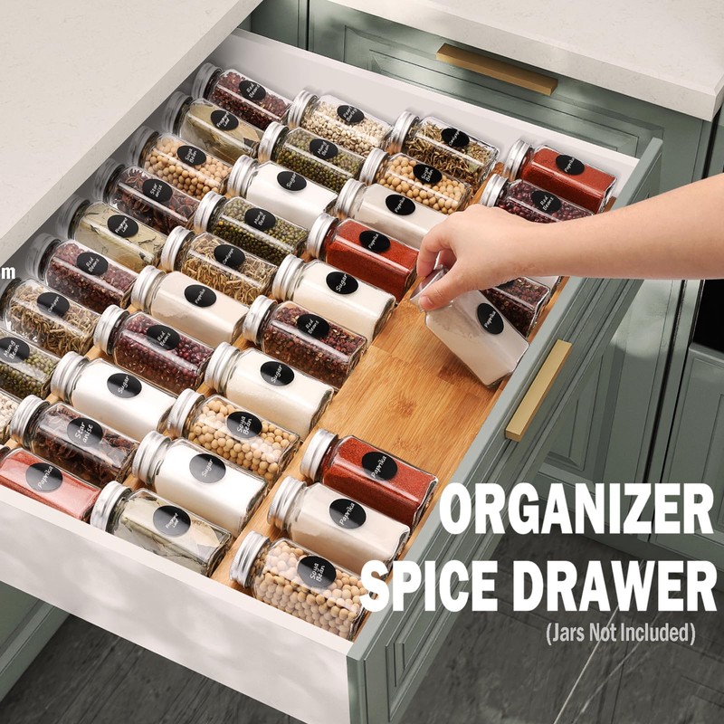 DEWVIE Bamboo Spice Drawer Organizer, 4 Tier In Drawer Spices