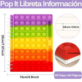 Pop It Libreta con Pluma Brillante, Cuaderno College Tapa Dura, Cuaderno de Espiral, SKYART Fidget Toys para Aliviar el Estrés en la Oficina, Juguetes para Niñas y Niños, Regalo de Oficina (Rainbow)