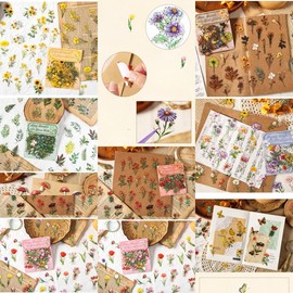 320PCS Mini Flower Scrapbook Stickers Kit Cute Flowers PET Transparent Waterproof Stickers Set for Junk Journal Journaling Water Bottles Phone Laptop Decals Pack for Teens Girls Kids Adults