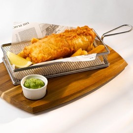 Genware Stainless Steel Rectangular Fryer Serving Basket 26 x 13 x 4.5cm | Fish & Chip Basket, Food Presentation Basket