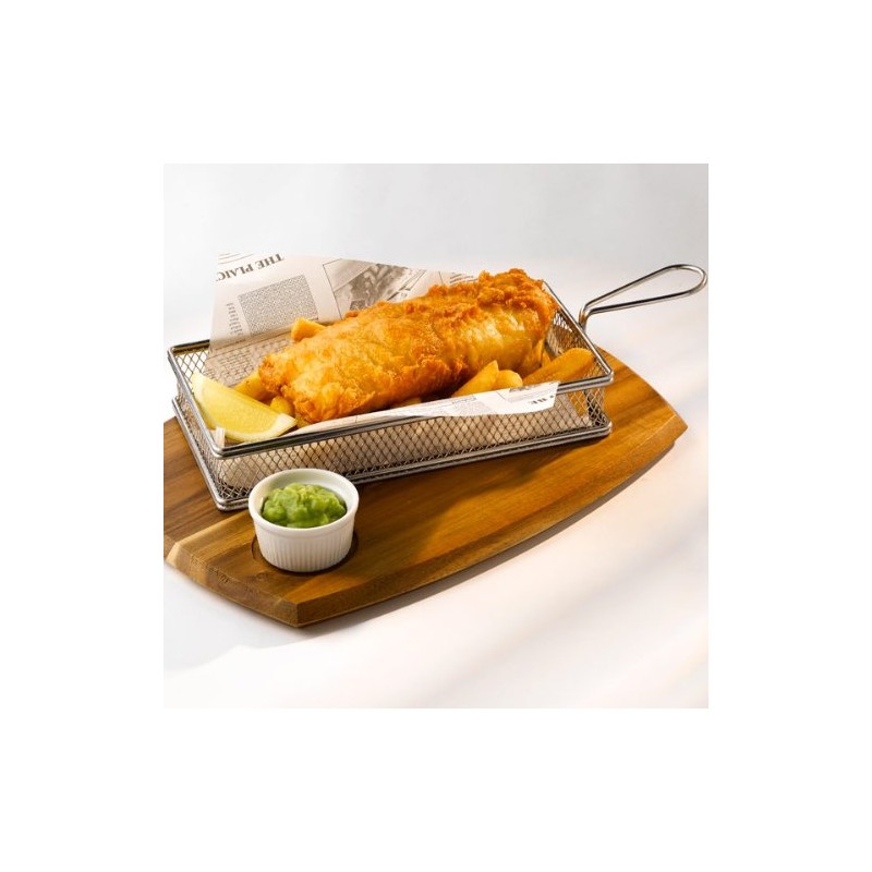Genware Stainless Steel Rectangular Fryer Serving Basket 26 x 13
