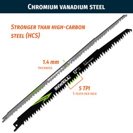 INWELL 12-Inch Wood Pruning Reciprocating Saw Blades 12-Piece, 5TPI, Sawzall Blades Wood, CR-V Steel Universal Saw Blades Set with Storage Box