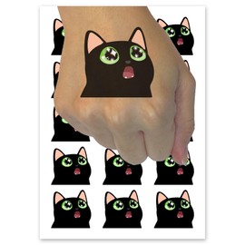 Amazed Cat with Sparkly Star Eyes Temporary Tattoo Water Resistant Fake Body Art Set Collection - 54 1" Tattoos (1 Sheet)