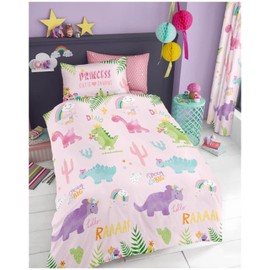 GC GAVENO CAVAILIA Super Soft Cutie Suraus Single Kids Bedding For Girls, Luxury Animal Printed Reversible Dinosaur Bedding, Breathable Printed Kids Bedding With Pillowcase, Pink