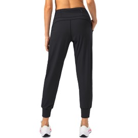 Soothfeel Women's Joggers with Zipper Pockets High Waisted Athletic Workout Yoga Pants Joggers for Women Petite (Black, L)