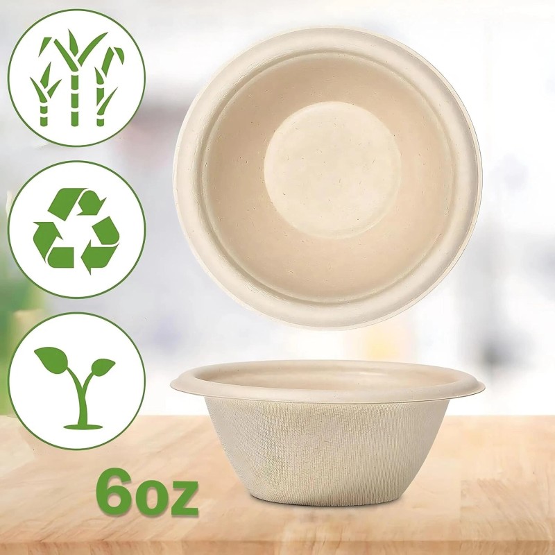FPN Disposable Bowls 100% Round Compostable Microwave Safe Soup Bowls
