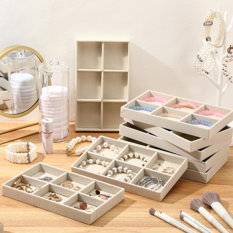 Highergo 8 Pcs Velvet Jewelry Trays Stackable Drawers Organizer Ring