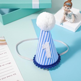 Yuanan First Birthday Hat, Navy One Birthday Hat, Baby First Birthdays Hats Crown, Blue Photo Props Party Cone Hats for Baby, Boy 1st Birthdays Decoration (Blue)