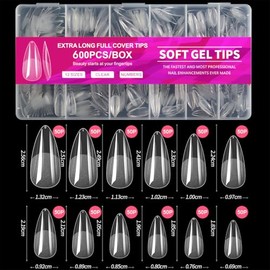 600 Piezas Tips para Uñas Soft Gel,Incluir 12 Tamaños,Uñas Postizas de Transparentes,Soft Gel Tips Acrilicas Postizas,Acabado Mate,No Requiere Lijado,