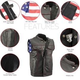 Milwaukee Leather Men's Club Style Premium Leather Motorcycle Riders Vest - Small