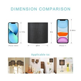 Lampwell Tina Black Clip-on Chandelier Lamp Shades Set of 6, 5"5"H5", Mini Linen Drum Shades, For Candle Bulb and Small General Bulb