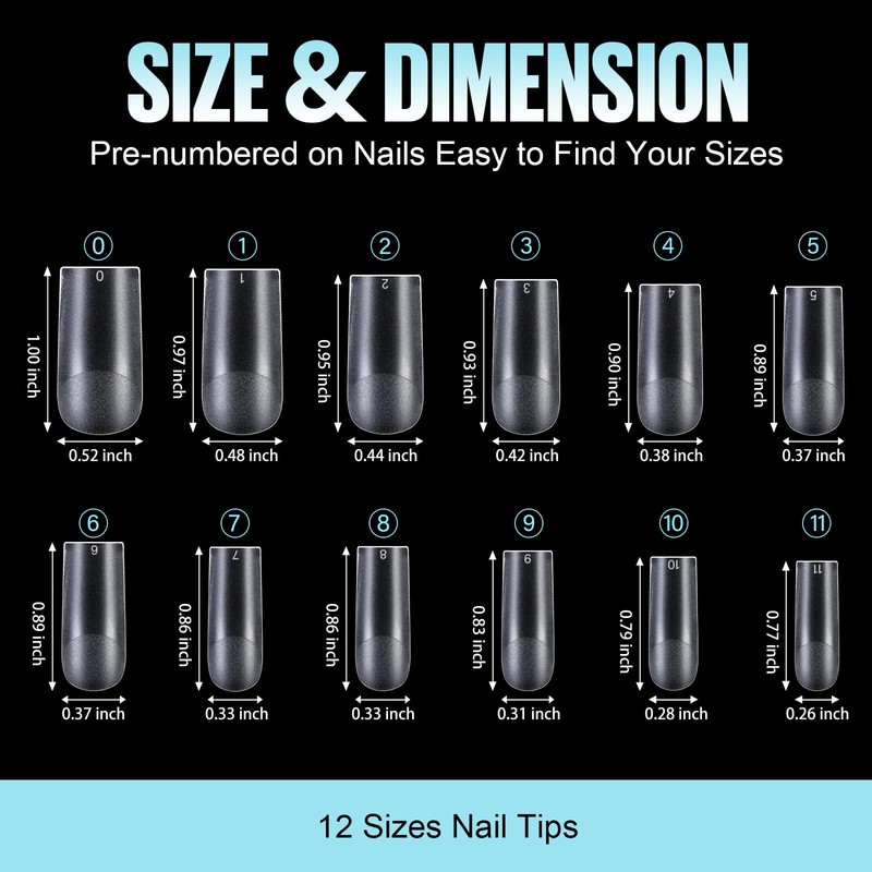 TOMICCA False Nail Tips, Square Nail Tips, 240 Pieces, Square