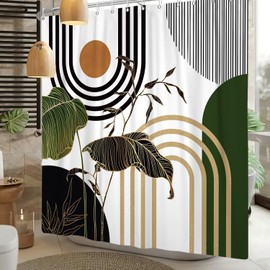 DASHAN Green Gold Shower Curtain Boho Mid Century Shower Curtains for Bathroom Abstract Modern Chic Bathroom Curtain Geometric Aesthetic Cloth Shower Curtain 72"x72"