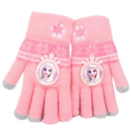 FEIFEI'S BOW Full Finger Gloves Elsa Winter Knit Warm Mittens Soft Lined Fleece Thermal Outdoor Stretchy Gloves for Kids boys girls (Pink Elsa)
