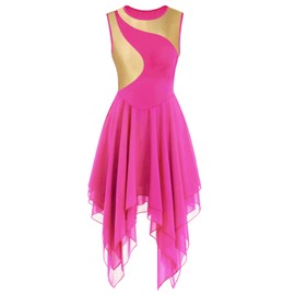 yrsZX Women's Praise Dance Dress Tunic Irregular Flowy Skirt Sleeveless Worship Liturgical Lyrical Dance Costume Tag XL, Rose Red