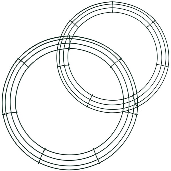 2Pc Green Christmas Wire Wreath Rings 12/14 Inch Large Round