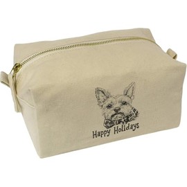 'Happy Holidays Yorkshire Terrier' Canvas Wash Bag/Makeup Case (CS00041854)